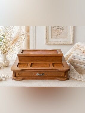 VINTAGE WOOD JEWELRY BOX ORGANIZER DRAWER TRAY CLASSIC VANITY STORAGE 💕